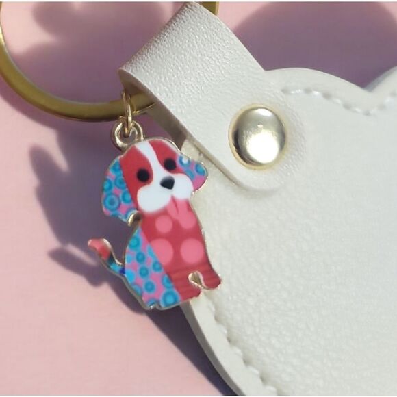 Heart-Shaped Keychain with Pom Colorful Dog Charm 3pk. - Picture 3 of 4